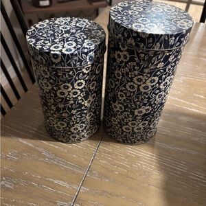 Floral Patterned Storage Canisters - Blue and Cream